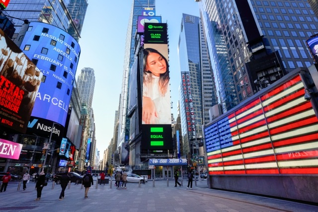 Clara Benin appears on billboard in New York City’s Times Square