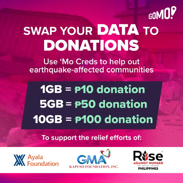 GOMO launches ‘Mo Creds donation drive for Abra quake victims