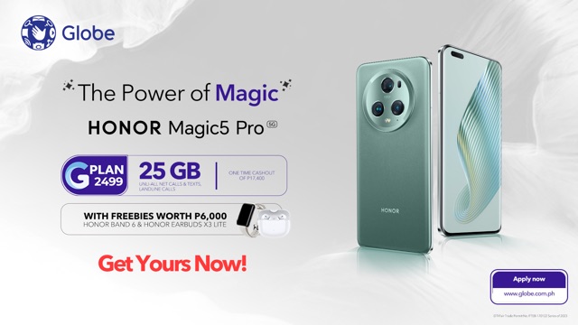 Get your HONOR Magic5 Pro via GPlan 2499 with 25GB Data, Unli All-net Call & Text, and Freebies!