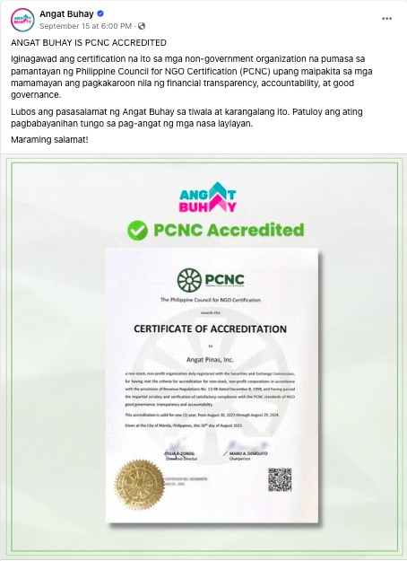 The Spirit of Volunteerism Lives On: Angat Buhay Now PCNC-Accredited