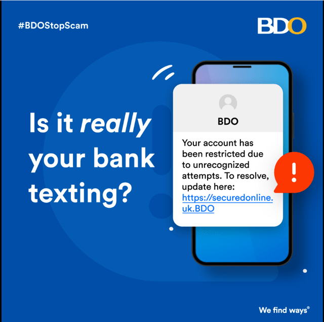 Banking public warned against prevalence of text or SMS hijacking scam bdo
