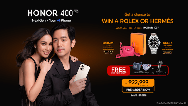 Your AI Phone HONOR 400 5G Now Available for Only Php 22,999 with P1M+ Worth of Raffle Prizes!