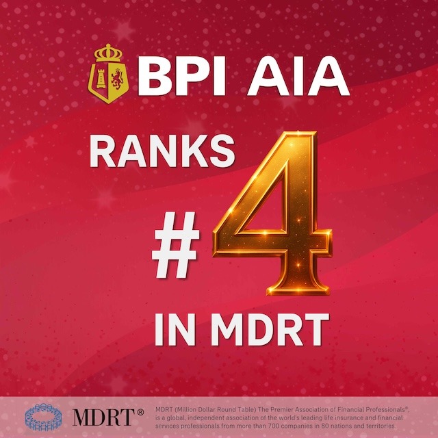BPI AIA ranks #4 in MDRT, reinforces position as #1 bancassurance company in PH