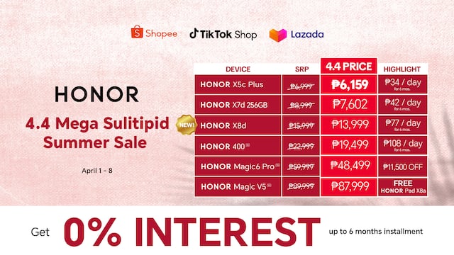 HONOR Kicks Off 4.4 Mega Sulitipid Summer Sale with 0% Interest Deals and FREE Tablet Giveaway 