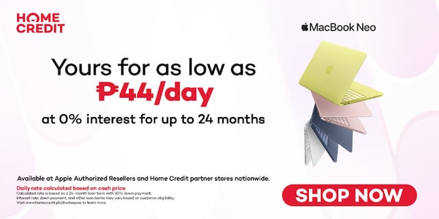Make the switch to the newest MacBook Neo and power through everyday tasks—starting at ₱44 a day with Home Credit 